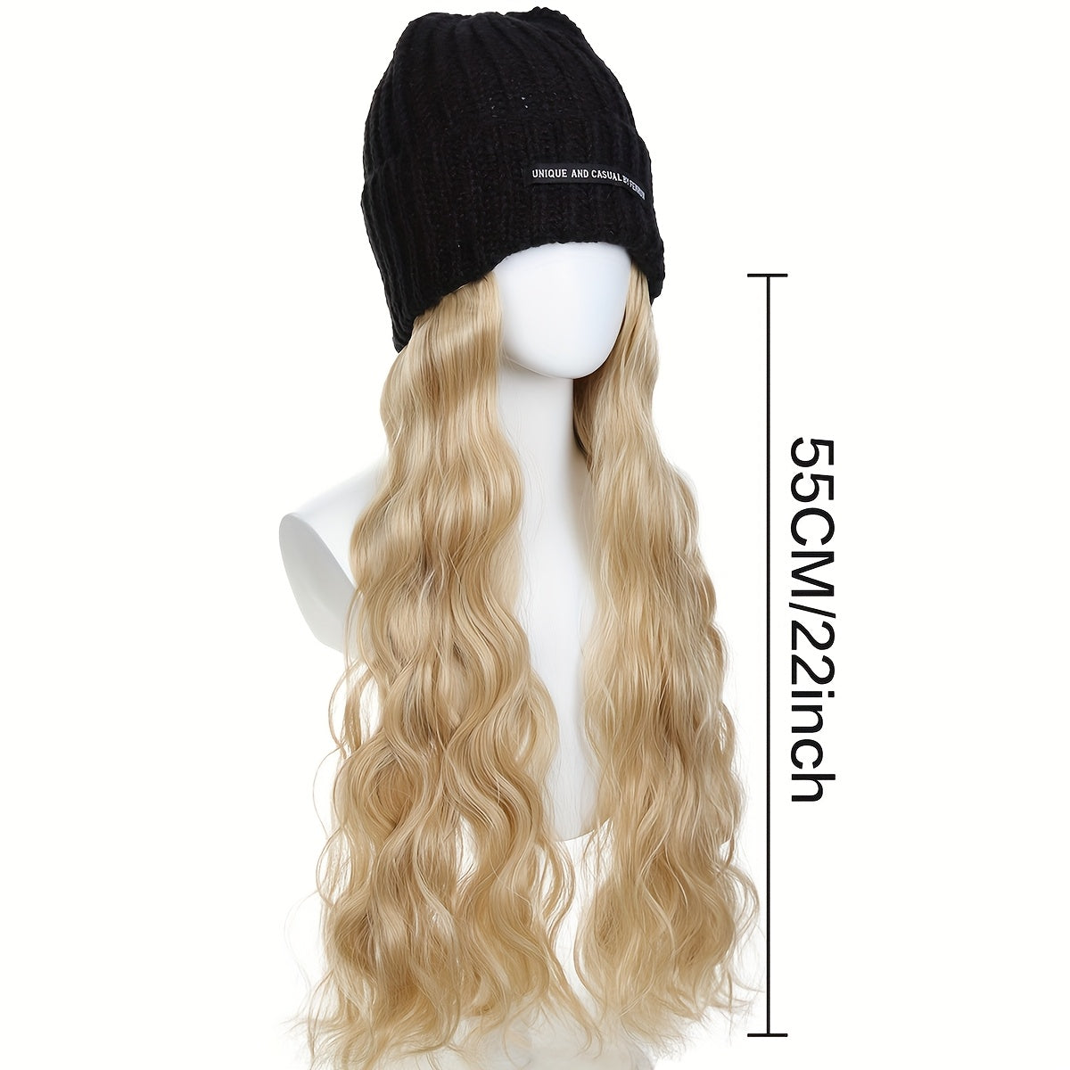 Women's Long Blonde Wavy Synthetic Hair Wig with Elastic Knit Cap - Heat-Resistant Fiber, Density Natural-Looking Straight-to-Wavy Hairpiece for Blonde Highlights, Daily Wear & Special Events (No Glue\u002FAdhesive)