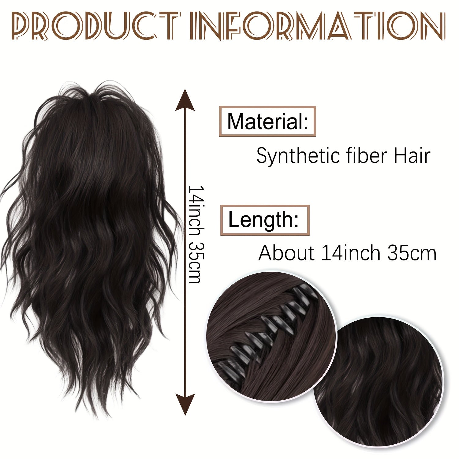 Women' 14-Inch -Looking Clip-In Ponytail Hair Extensions with Claw Clip System - Synthetic Wavy Ponytail Hairpiece for Volume, Length & Attachment (No Glue\u002F)