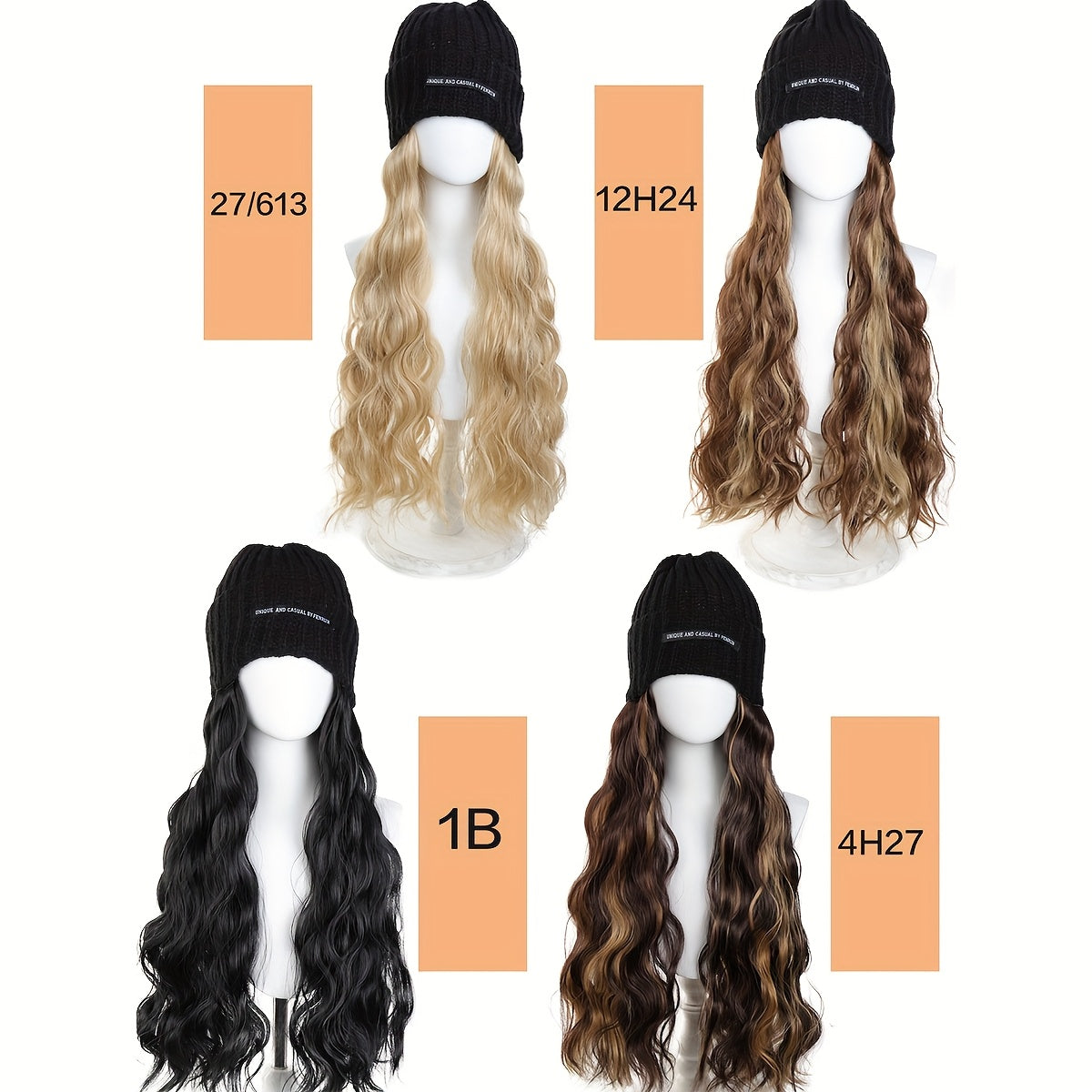Women's Long Blonde Wavy Synthetic Hair Wig with Elastic Knit Cap - Heat-Resistant Fiber, Density Natural-Looking Straight-to-Wavy Hairpiece for Blonde Highlights, Daily Wear & Special Events (No Glue\u002FAdhesive)