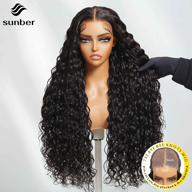 Sunber Wet And Wavy 7x5 Bye Bye Knots Water Wave Human Hair Wigs | Real Human Hair, Pre-Cut Lace, Pre-plucked, Pre-bleached, Glueless, Elastic Drawstring