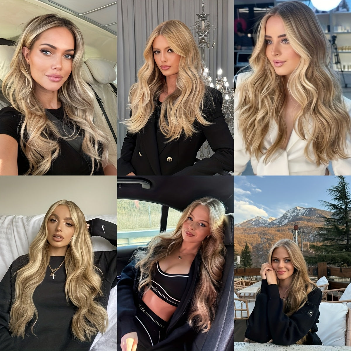 Highlight Ashen Moonlight Balayage Color Beachy Waves 100% Virgin Hair Wig 250% Density Wig 13x4 Upgrade Lace Hair 24inch Money Piece Highlights Gloss Finish Wig Seasonal Limited Edition Wig Ideal for Women's Trendy Hairstyles, Party Hairstyle