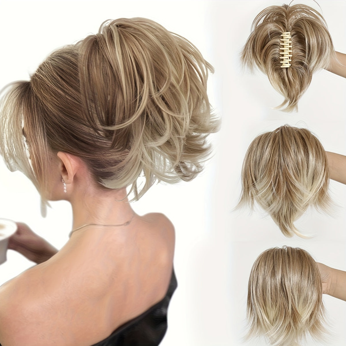 10 Inches Synthetic Claw Clip Messy Chignon Hair Extensions Daily Wear Clip-in Ponytail Extensions Hair Accessories for Women