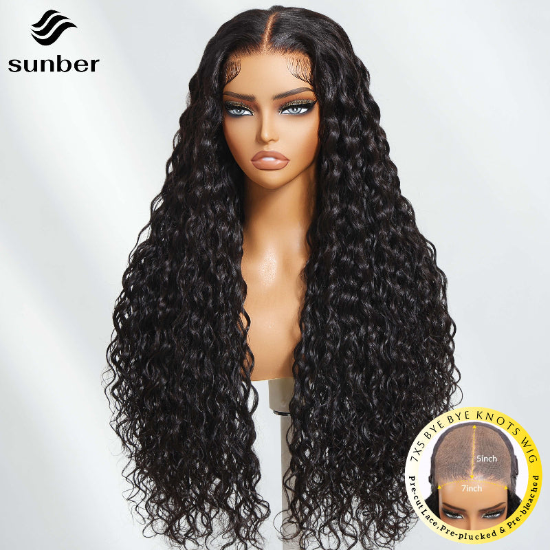 Sunber Wet And Wavy 7x5 Bye Bye Knots Water Wave Human Hair Wigs | Real Human Hair, Pre-Cut Lace, Pre-plucked, Pre-bleached, Glueless, Elastic Drawstring