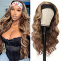 24-Inch Long Wavy Headband Wig for Women Suitable for Parties & Daily Use - Black\u002FBrown\u002FBlonde Highlight Synthetic Hair with 200% Density, Elastic, Volume & Put-On-and-Go Style (No Glue\u002FSpray Needed)