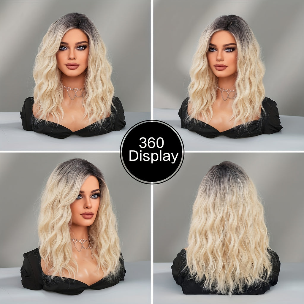 18 Inch Women & Gradient Long Curly Wig with Bangs - Looking Soft & Breathable Heat-Resistant Synthetic Hair, Full Head Wig with Elastic Cap