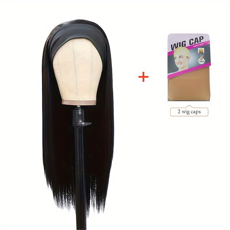 Natural Synthetic Long Straight Headband Wig For Women - Easy To Wear Daily Use Black Wig (26 Inch)