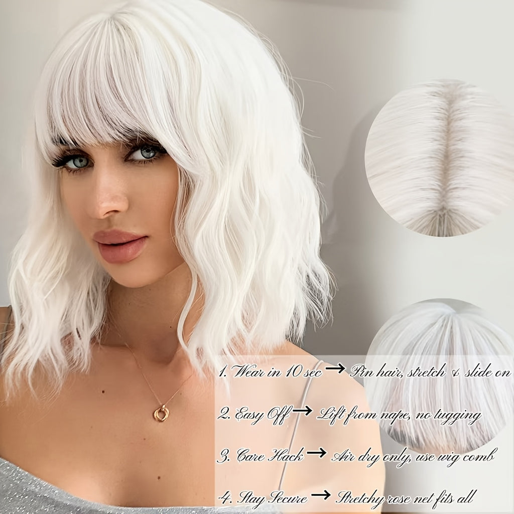 New European And American Wig Full Head Cover Wig, Elastic Rose Net with White Bangs, Wavy Curly Hair, Egg Rolls, Harajuku Style, Anime Cosplay Hit, High-temperature Natural Curly Full Head