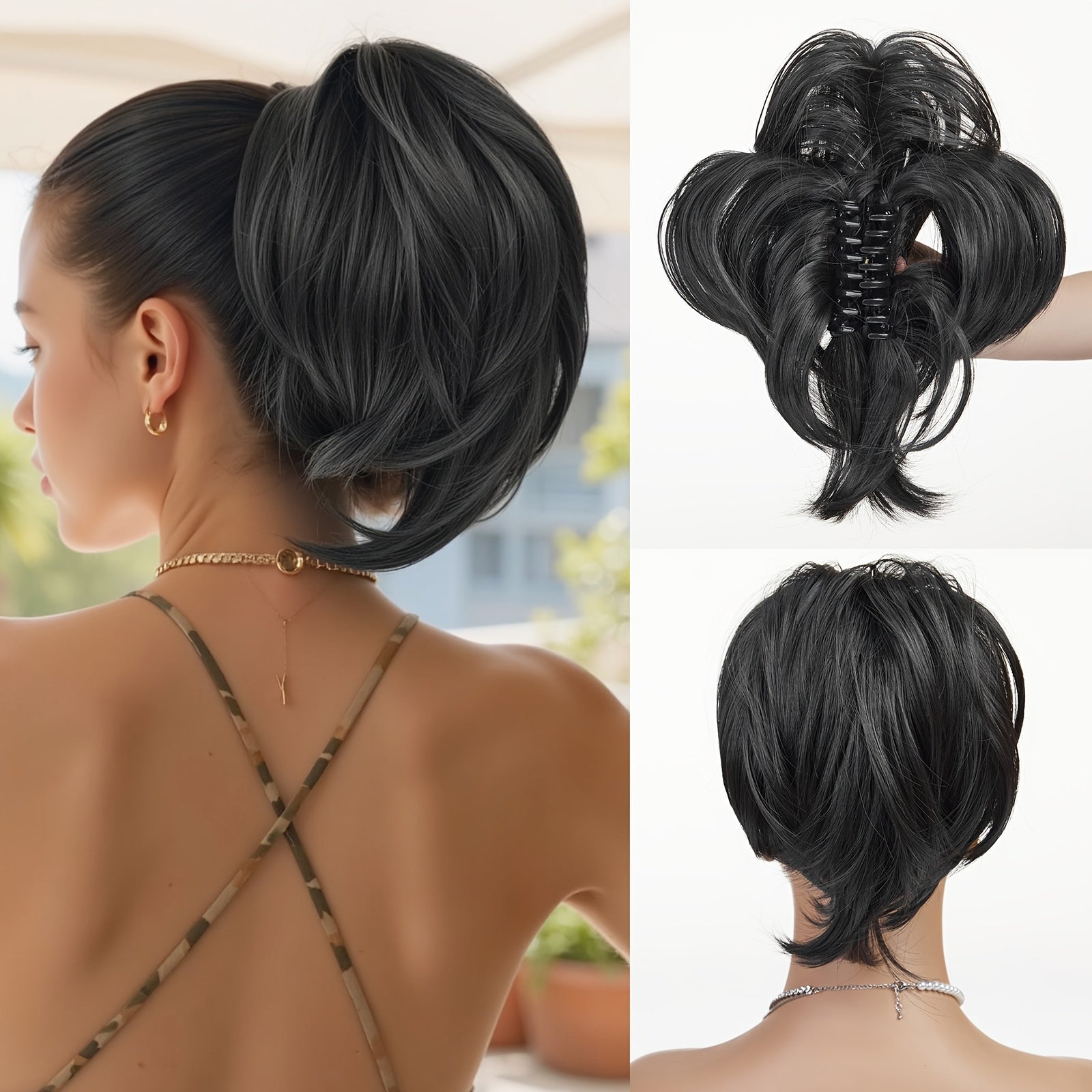 10 Inches Synthetic Claw Clip Messy Chignon Hair Extensions Daily Wear Clip-in Ponytail Extensions Hair Accessories for Women