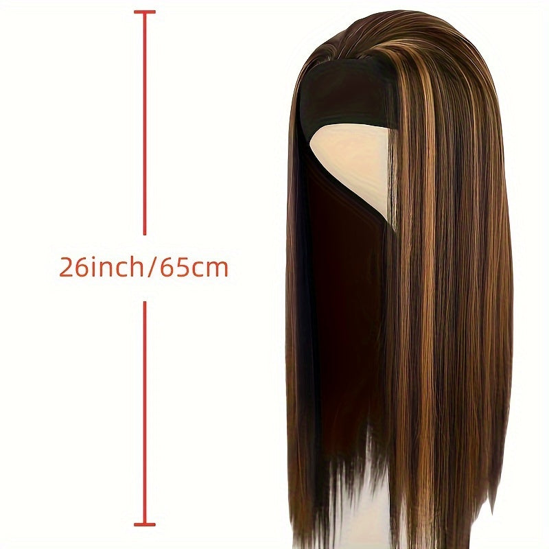 Natural Synthetic Long Straight Headband Wig For Women - Easy To Wear Daily Use Black Wig (26 Inch)
