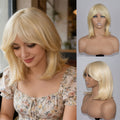 Women' Heat-Resistant Full Head Coverage Synthetic Hair Wig - Blonde Straight with Bangs Suitable for Daily Wear, Parties & Elastic Net Cap - Age-Reducing Realistic Volume Wig for Heat Styling & Instant Volume
