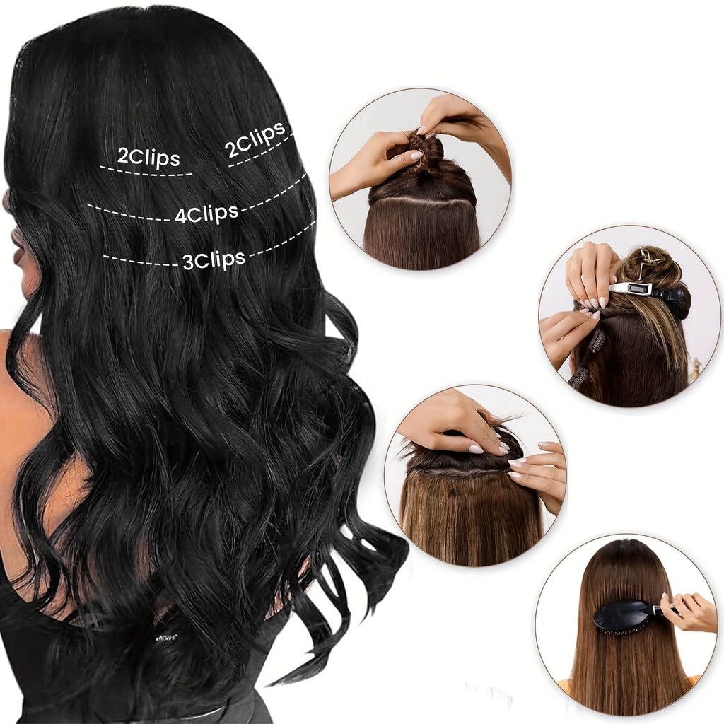 Women's 20-Inch Clip-In Curly Wave Hair Extensions - Thick Volume & Highlights, Clip-On Ponytail\u002FBraid Attachment, Soft Synthetic Hair for Short Hairline Coverage, Instant Length (No, Easy Application)
