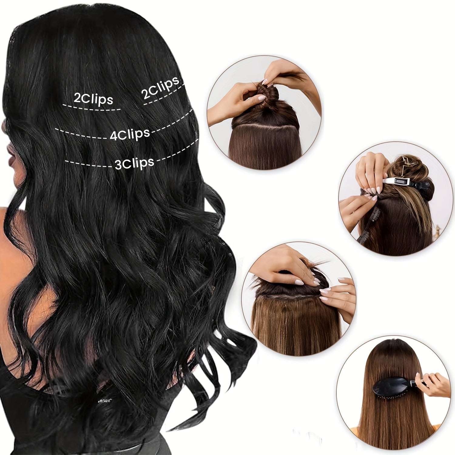 Women's 20-Inch Clip-In Curly Wave Hair Extensions - Thick Volume & Highlights, Clip-On Ponytail\u002FBraid Attachment, Soft Synthetic Hair for Short Hairline Coverage, Instant Length (No, Easy Application)