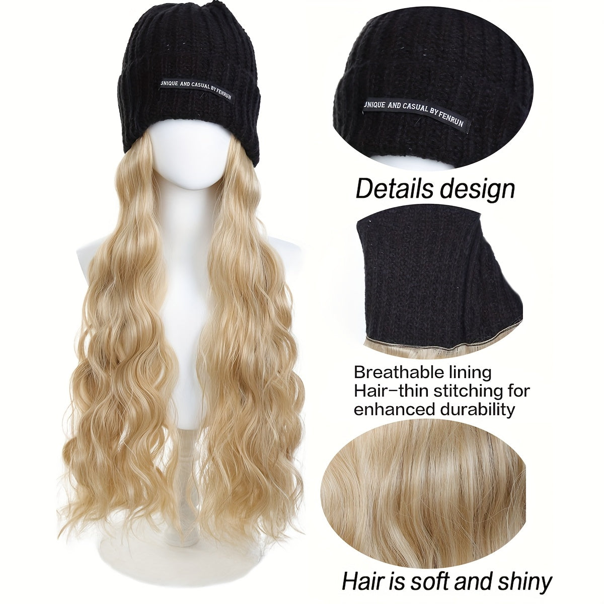 Women's Long Blonde Wavy Synthetic Hair Wig with Elastic Knit Cap - Heat-Resistant Fiber, Density Natural-Looking Straight-to-Wavy Hairpiece for Blonde Highlights, Daily Wear & Special Events (No Glue\u002FAdhesive)