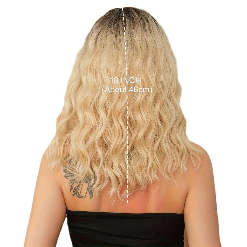 18 Inch Women & Gradient Long Curly Wig with Bangs - Looking Soft & Breathable Heat-Resistant Synthetic Hair, Full Head Wig with Elastic Cap