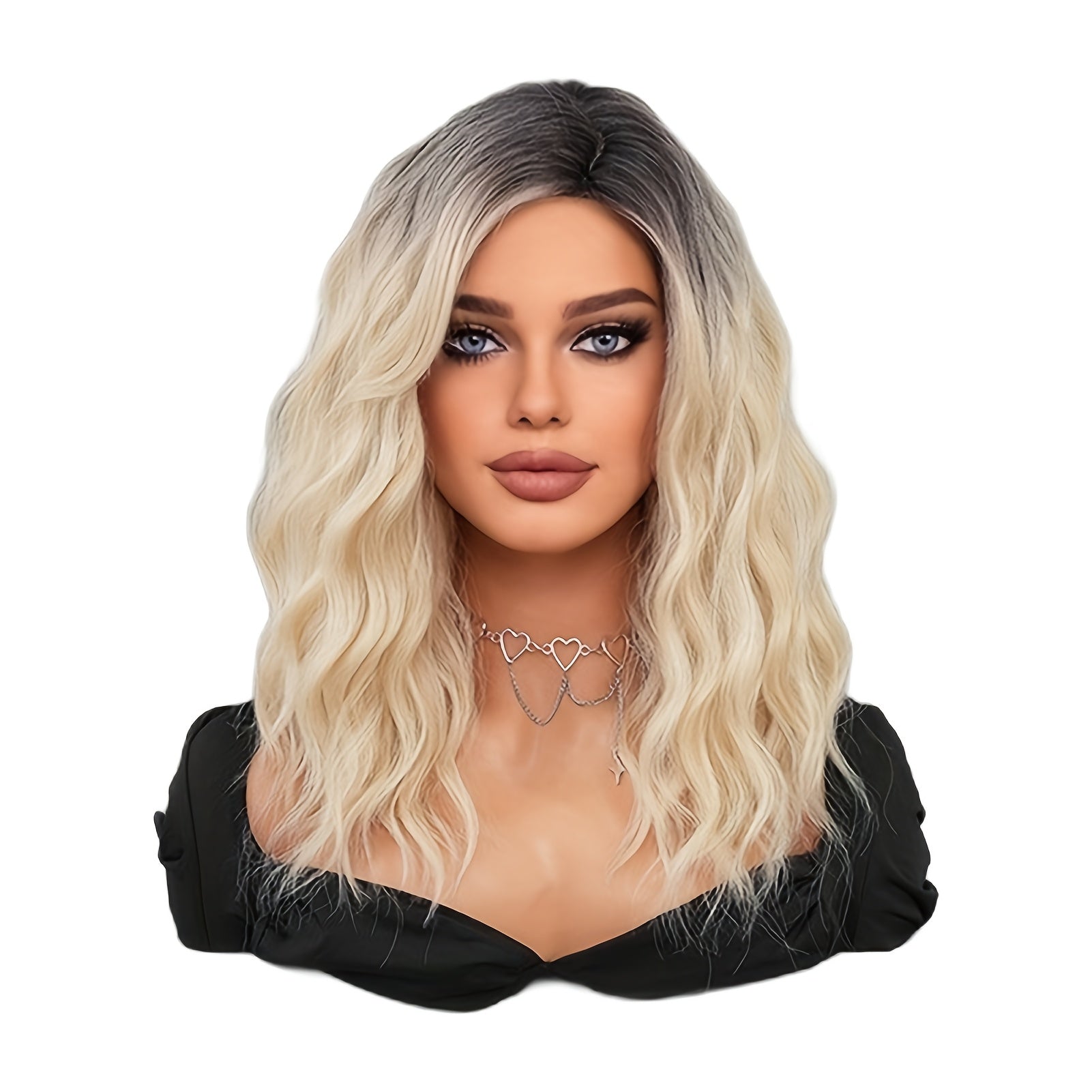 18 Inch Women & Gradient Long Curly Wig with Bangs - Looking Soft & Breathable Heat-Resistant Synthetic Hair, Full Head Wig with Elastic Cap