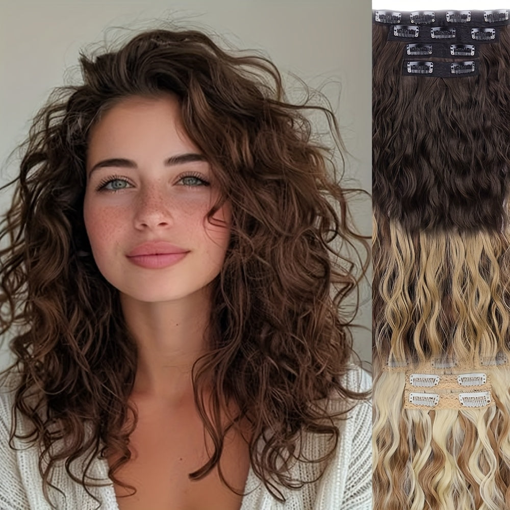 Four-piece Water Ripple Women's Hair Extensions, Clip-on Style, to Increase Hair Length And Volume