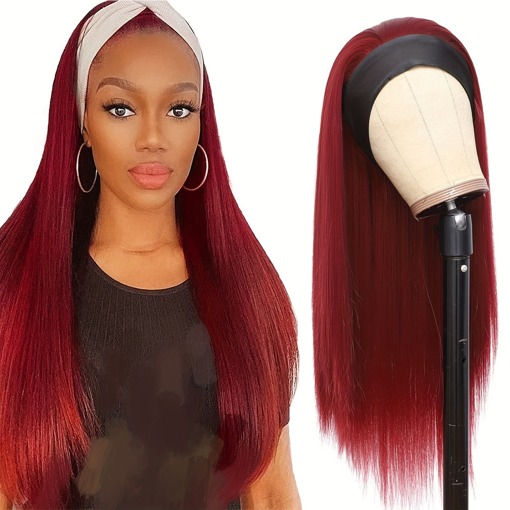 Natural Synthetic Long Straight Headband Wig For Women - Easy To Wear Daily Use Black Wig (26 Inch)