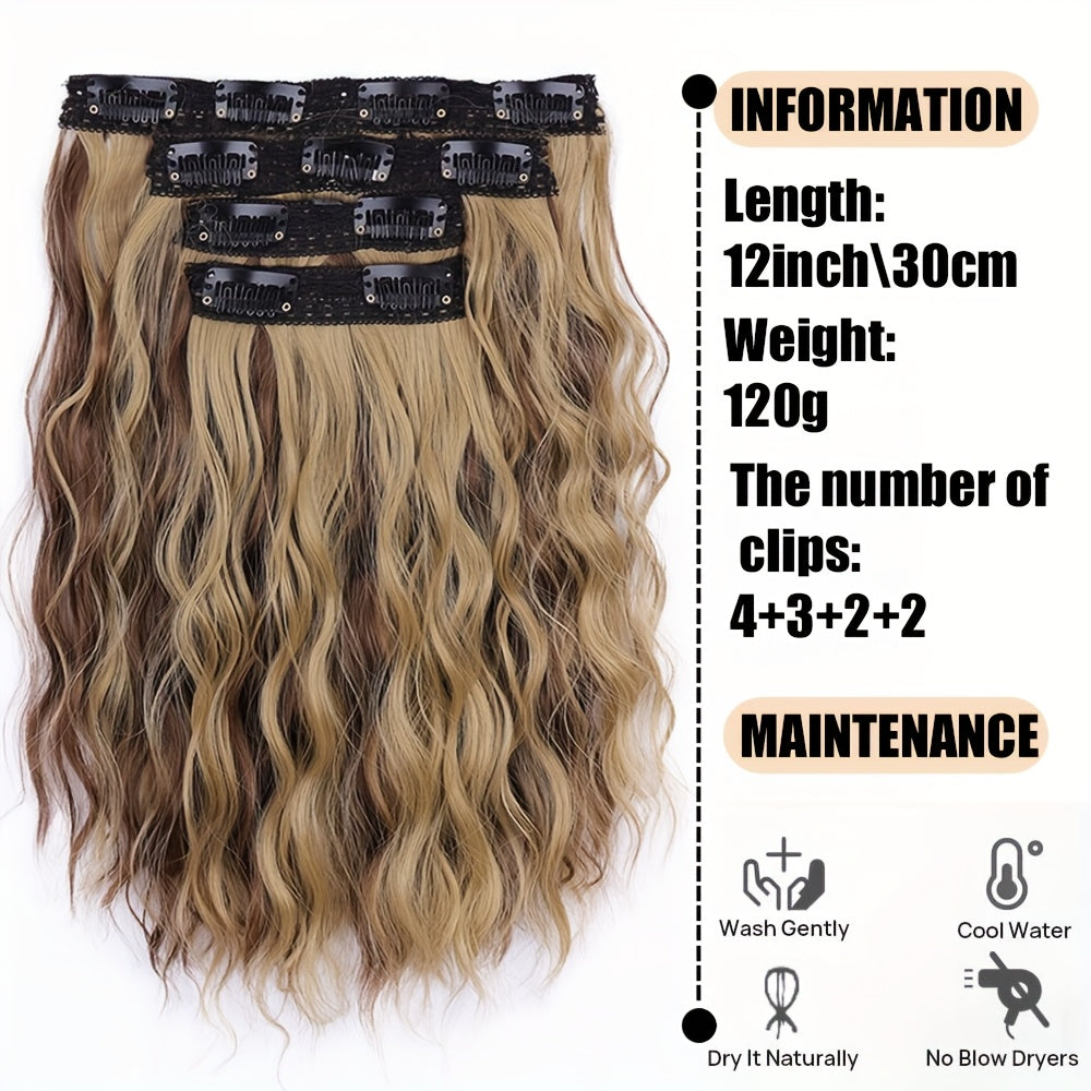 Four-piece Water Ripple Women's Hair Extensions, Clip-on Style, to Increase Hair Length And Volume