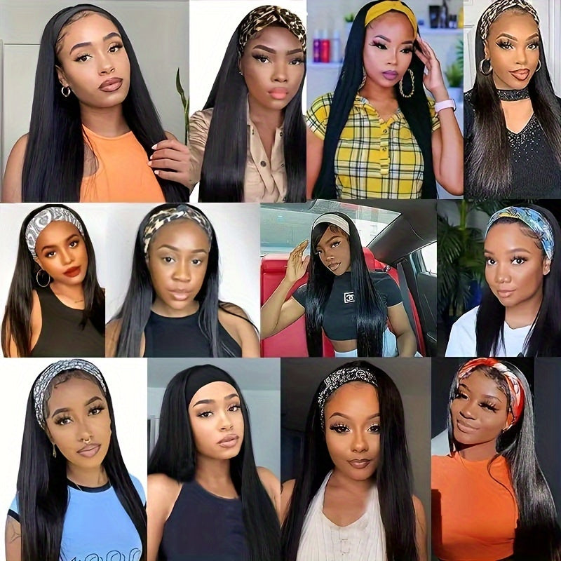 Natural Synthetic Long Straight Headband Wig For Women - Easy To Wear Daily Use Black Wig (26 Inch)