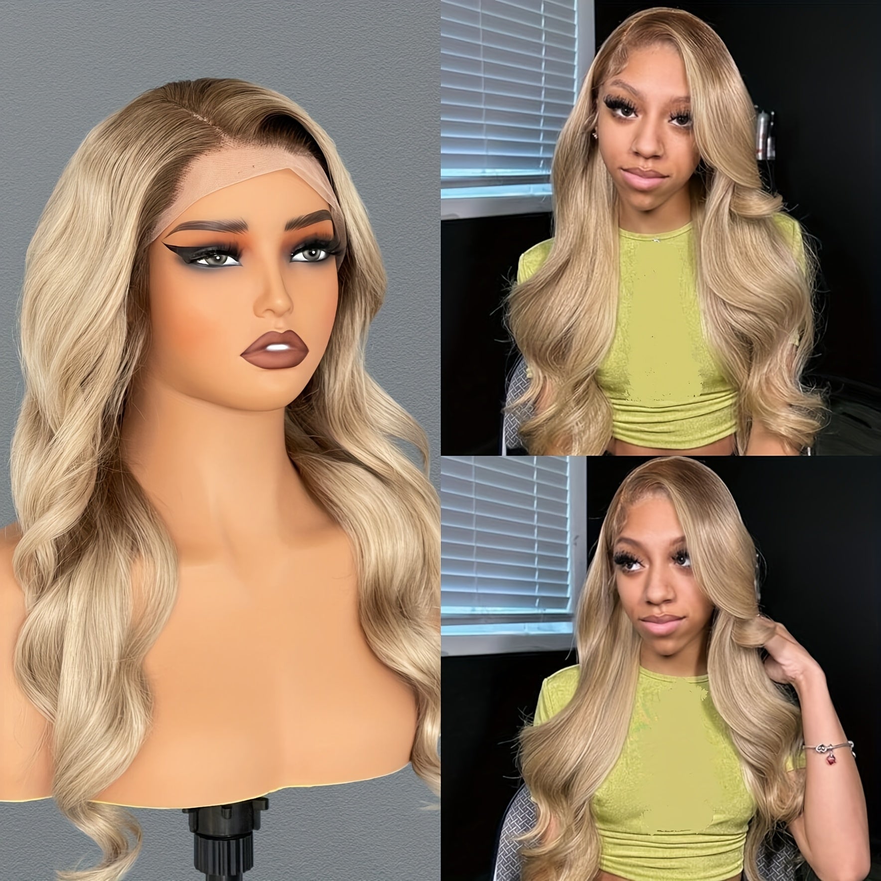 Brazilian Virgin Human Hair Wig 13x4 Transparent Lace Front with Brown Root Ombre Blonde ( to Dark) - 180% Density Body Wave Ash Blonde\u002FGray Remy Hair, Pre-Plucked Natural Hairline, Long Length Natural Looking Wig for Women (Daily