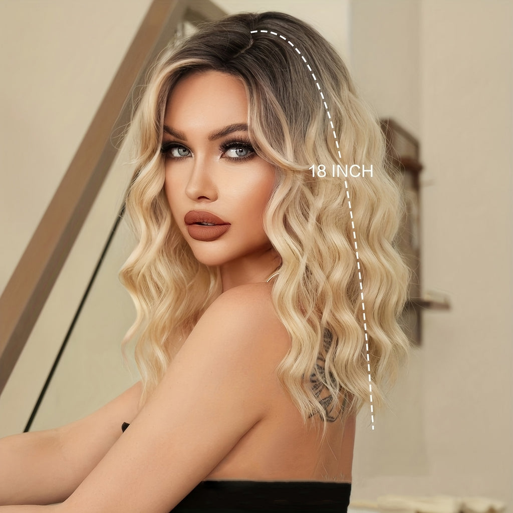 18 Inch Women & Gradient Long Curly Wig with Bangs - Looking Soft & Breathable Heat-Resistant Synthetic Hair, Full Head Wig with Elastic Cap
