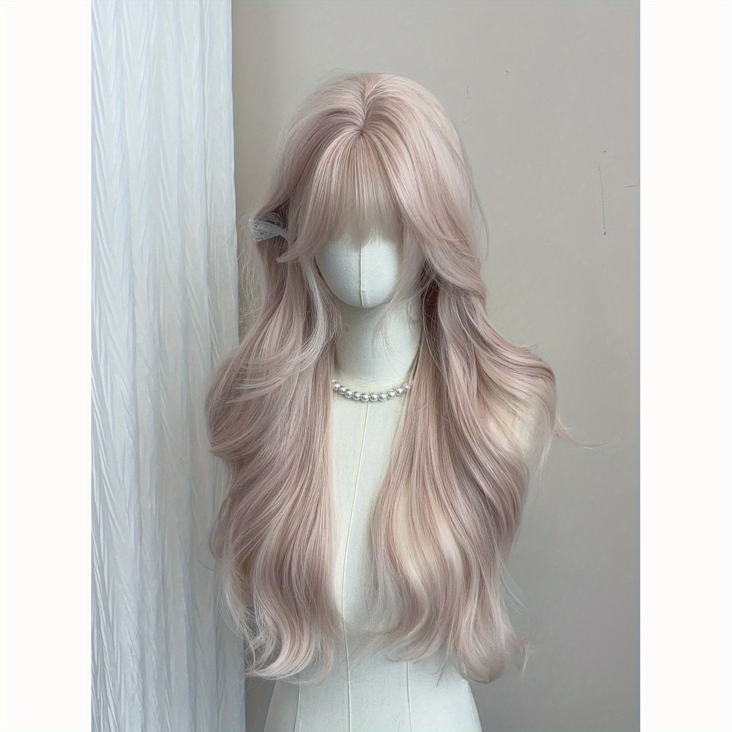Women's Long Curly Wavy Synthetic Hair Wig with Matte Golden Blonde Color, Voluminous Full Headpiece - -Looking Bangs & Volume, Elastic Net for Daily Wear & Parties, Blonde Curly Hair Replacement for Caucasian\u002FAsian\u002FAfrican