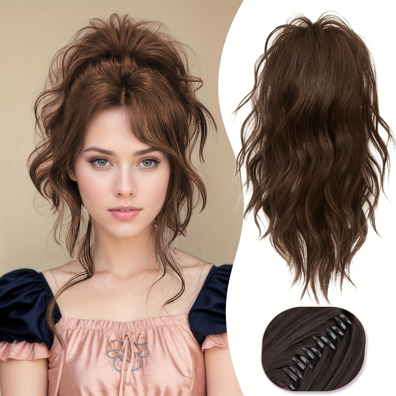 Women' 14-Inch -Looking Clip-In Ponytail Hair Extensions with Claw Clip System - Synthetic Wavy Ponytail Hairpiece for Volume, Length & Attachment (No Glue\u002F)