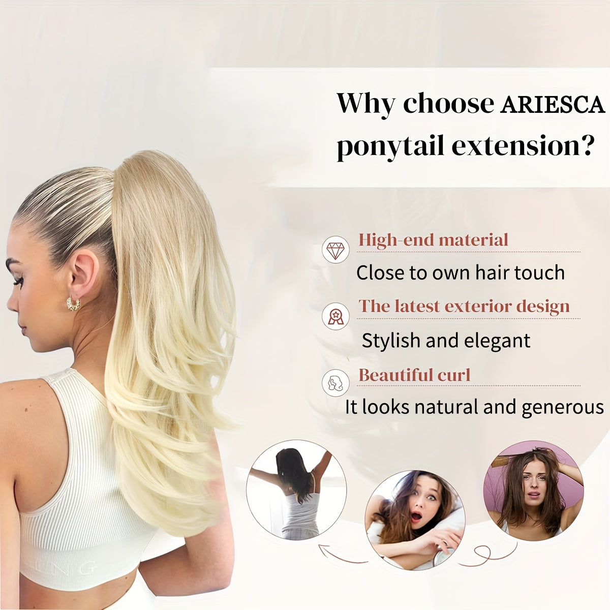 20 Inch Clip-In\u002FClip-On Ponytail Hair Extension for Women - Natural Looking Synthetic Curly Wave Pony Tail with Jaw\u002FClip Attachment, Layered Volume Hairpiece for Daily Wear, Parties, for all Hair Types (Easy Application)