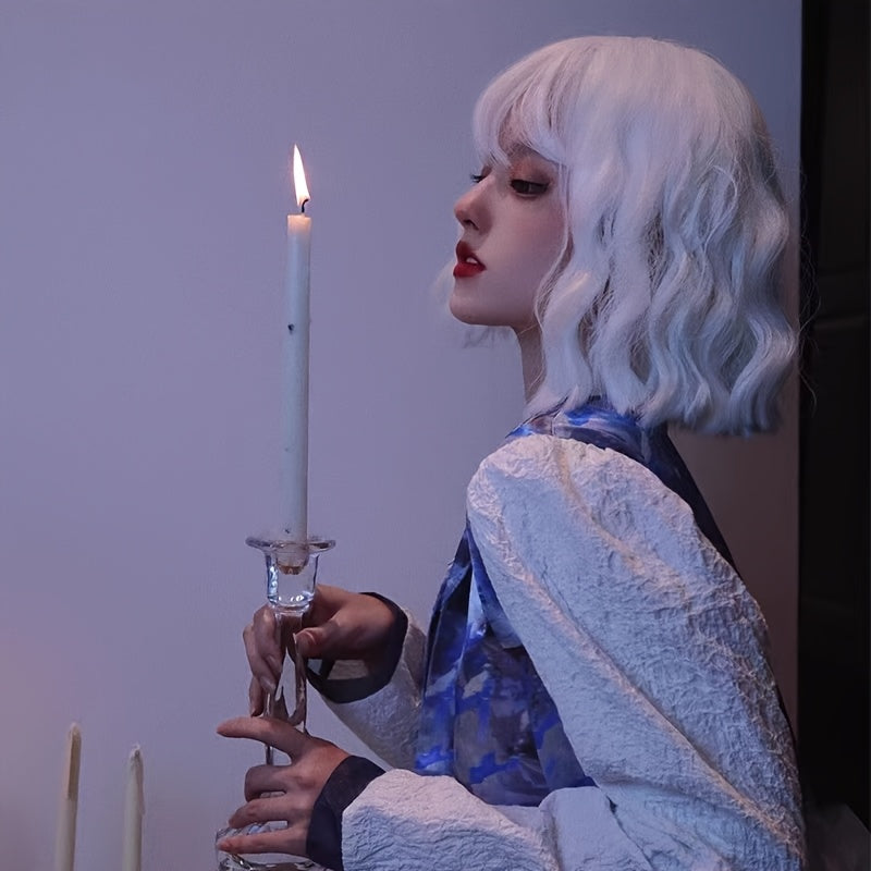 New European And American Wig Full Head Cover Wig, Elastic Rose Net with White Bangs, Wavy Curly Hair, Egg Rolls, Harajuku Style, Anime Cosplay Hit, High-temperature Natural Curly Full Head