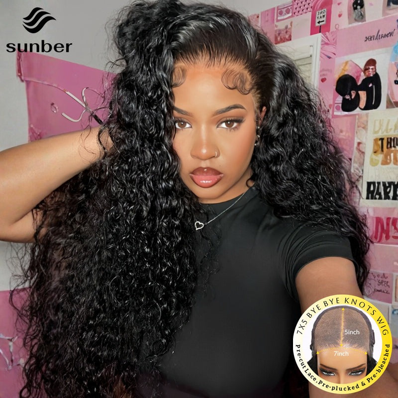 Sunber Wet And Wavy 7x5 Bye Bye Knots Water Wave Human Hair Wigs | Real Human Hair, Pre-Cut Lace, Pre-plucked, Pre-bleached, Glueless, Elastic Drawstring