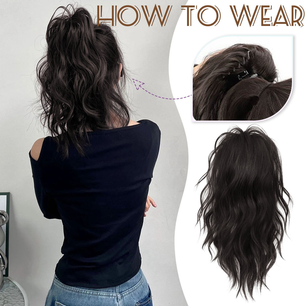 Women' 14-Inch -Looking Clip-In Ponytail Hair Extensions with Claw Clip System - Synthetic Wavy Ponytail Hairpiece for Volume, Length & Attachment (No Glue\u002F)