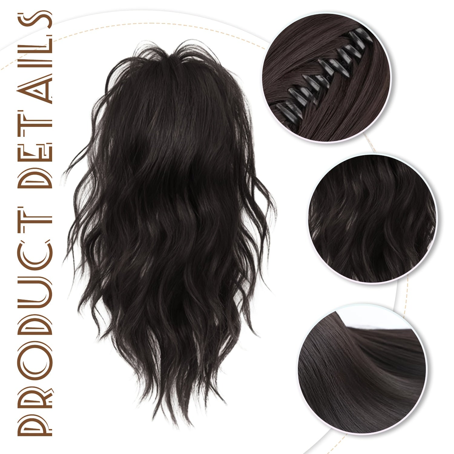 Women' 14-Inch -Looking Clip-In Ponytail Hair Extensions with Claw Clip System - Synthetic Wavy Ponytail Hairpiece for Volume, Length & Attachment (No Glue\u002F)