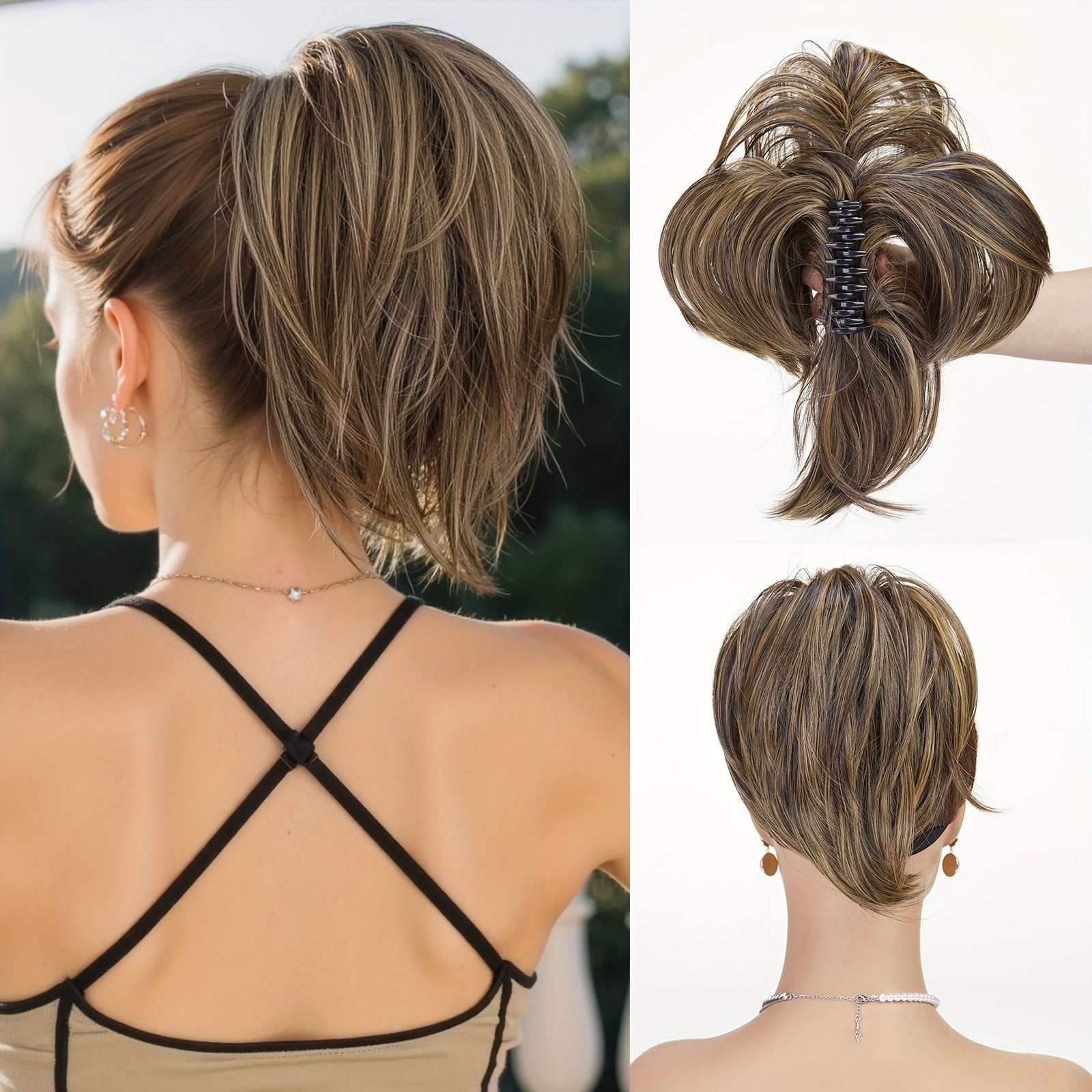 10 Inches Synthetic Claw Clip Messy Chignon Hair Extensions Daily Wear Clip-in Ponytail Extensions Hair Accessories for Women