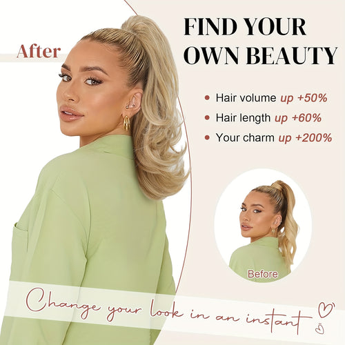 20 Inch Clip-In\u002FClip-On Ponytail Hair Extension for Women - Natural Looking Synthetic Curly Wave Pony Tail with Jaw\u002FClip Attachment, Layered Volume Hairpiece for Daily Wear, Parties, for all Hair Types (Easy Application)