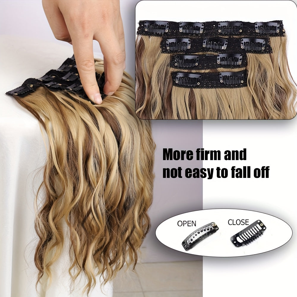 Four-piece Water Ripple Women's Hair Extensions, Clip-on Style, to Increase Hair Length And Volume