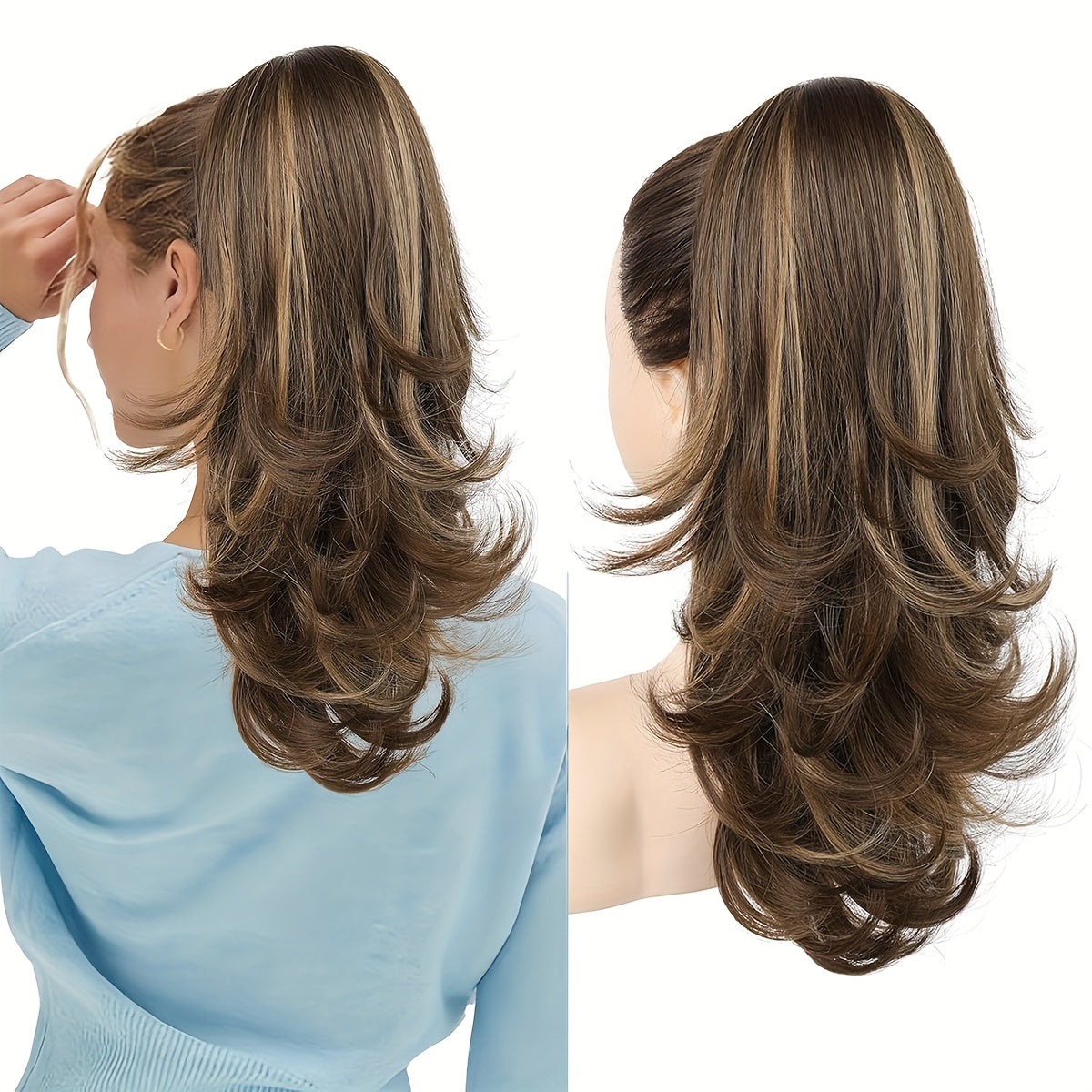 20 Inch Clip-In\u002FClip-On Ponytail Hair Extension for Women - Natural Looking Synthetic Curly Wave Pony Tail with Jaw\u002FClip Attachment, Layered Volume Hairpiece for Daily Wear, Parties, for all Hair Types (Easy Application)