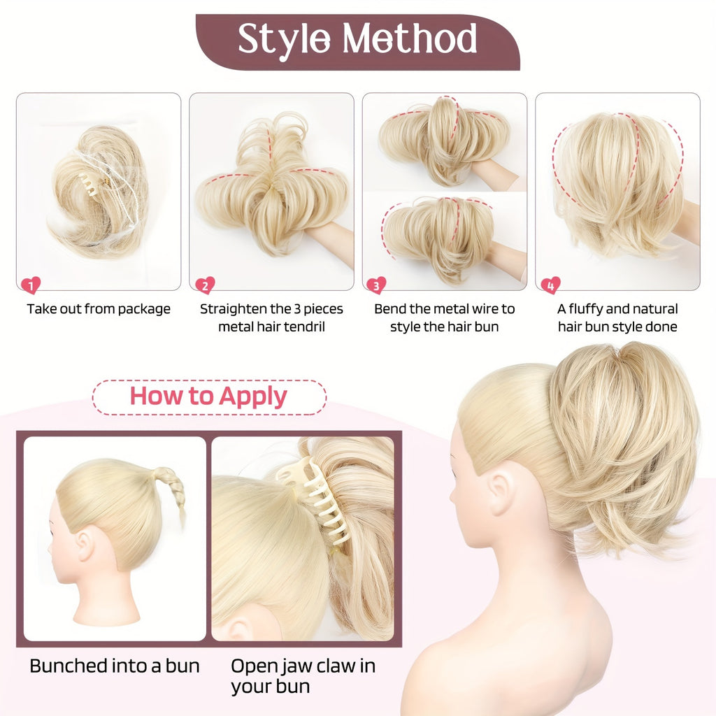 10 Inches Synthetic Claw Clip Messy Chignon Hair Extensions Daily Wear Clip-in Ponytail Extensions Hair Accessories for Women