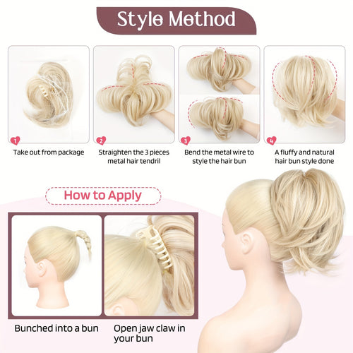 10 Inches Synthetic Claw Clip Messy Chignon Hair Extensions Daily Wear Clip-in Ponytail Extensions Hair Accessories for Women