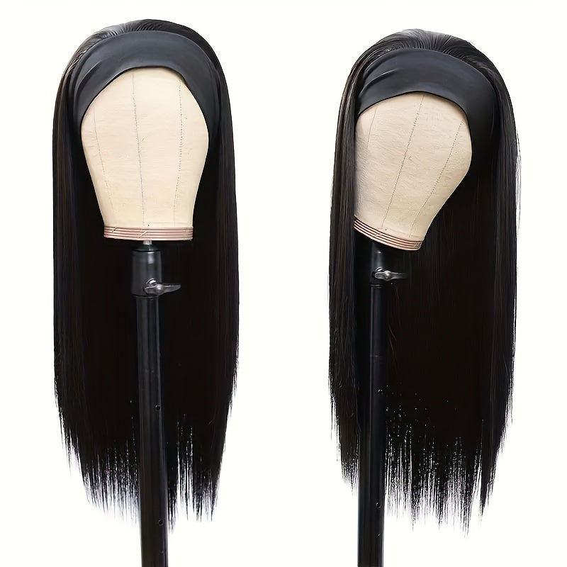 Natural Synthetic Long Straight Headband Wig For Women - Easy To Wear Daily Use Black Wig (26 Inch)