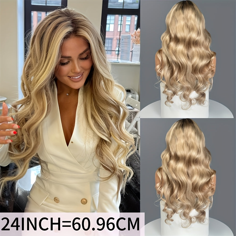 220% Density Salon Mocha Brown Ombre Hightlight Virgin Wigs For Wedding 13x4 HD Transparent Lace Front Wigs Elegant Long Body Wave Glueless Free Part Wig Pre Plucked With Tiny Knots Wig For Party Use Wig Dress Up Wig