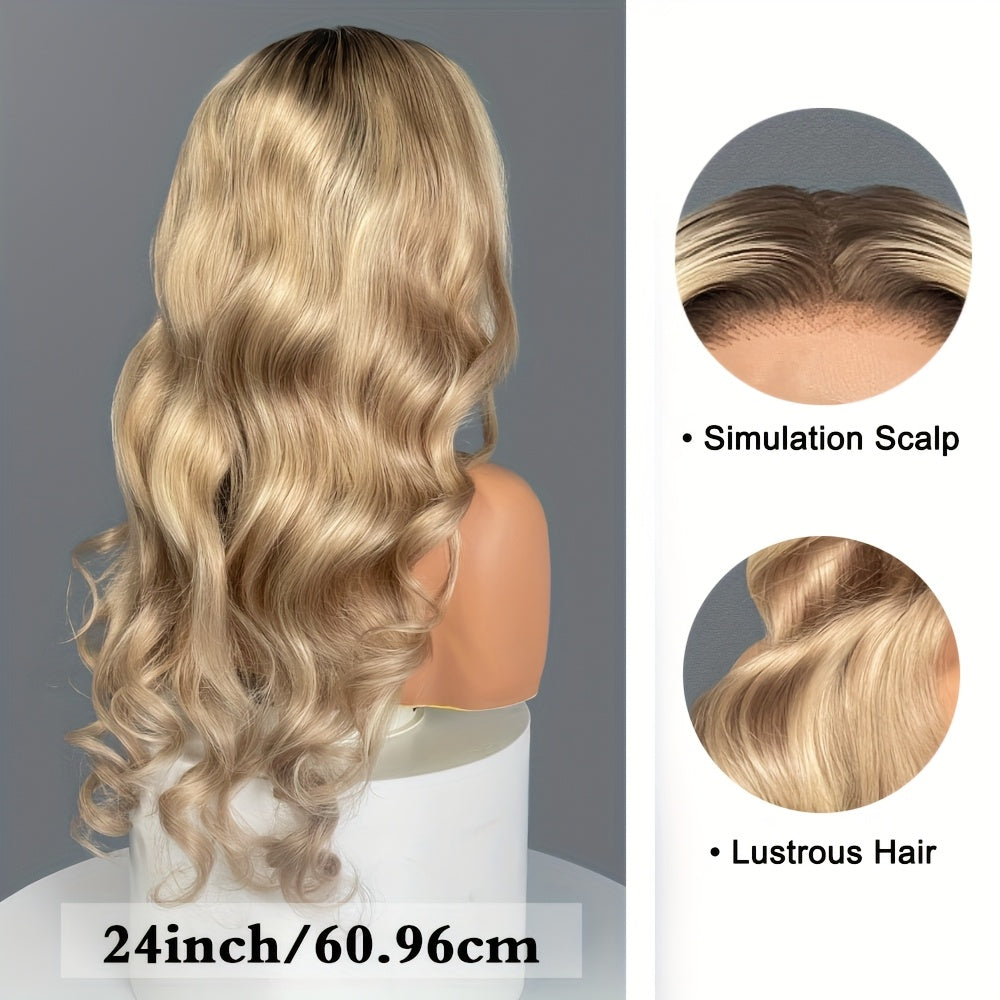 Highlight Ashen Moonlight Balayage Color Beachy Waves 100% Virgin Hair Wig 250% Density Wig 13x4 Upgrade Lace Hair 24inch Money Piece Highlights Gloss Finish Wig Seasonal Limited Edition Wig Ideal for Women's Trendy Hairstyles, Party Hairstyle