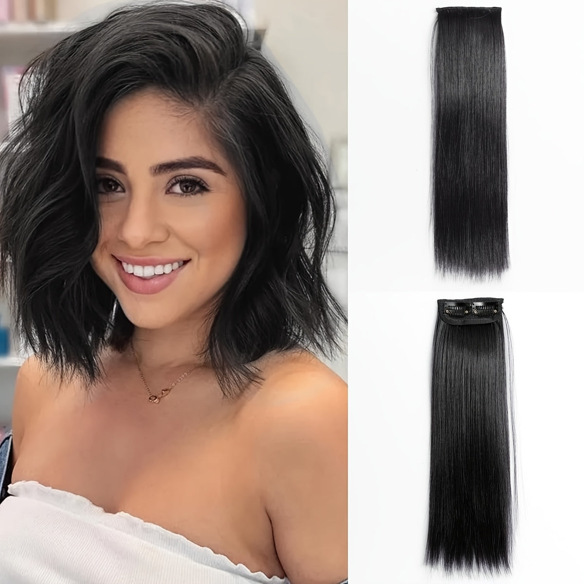 Clip-In Thick Hair Extensions to Enhance Volume for Fine Hair, Discreet Hair Clips, Synthetic Short Straight Hair Pieces Ideal for Thin Hair