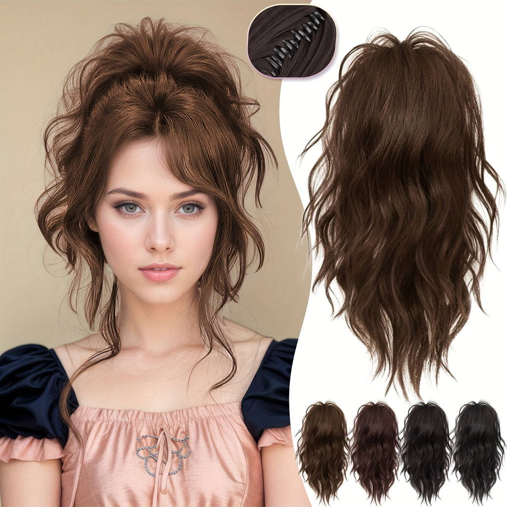 Women' 14-Inch -Looking Clip-In Ponytail Hair Extensions with Claw Clip System - Synthetic Wavy Ponytail Hairpiece for Volume, Length & Attachment (No Glue\u002F)