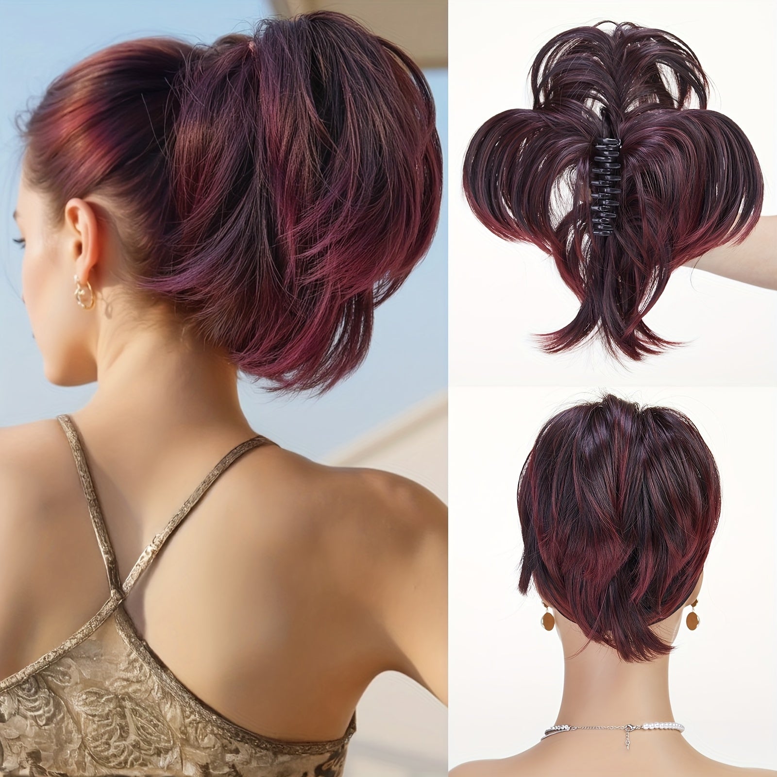 10 Inches Synthetic Claw Clip Messy Chignon Hair Extensions Daily Wear Clip-in Ponytail Extensions Hair Accessories for Women