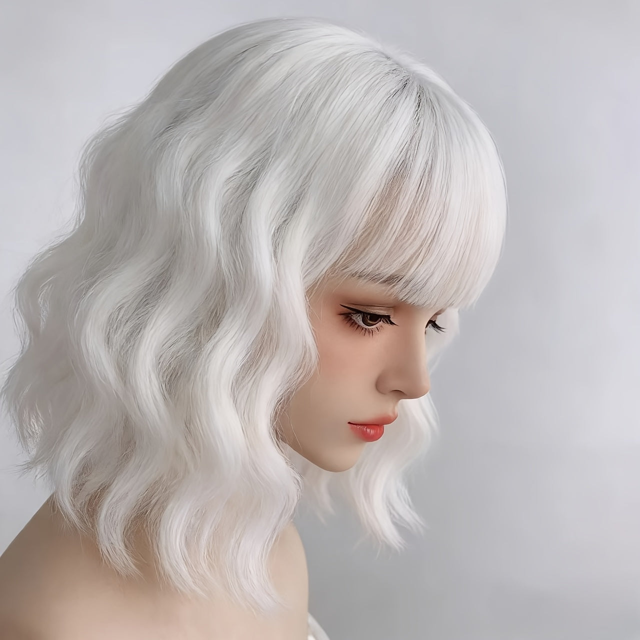 New European And American Wig Full Head Cover Wig, Elastic Rose Net with White Bangs, Wavy Curly Hair, Egg Rolls, Harajuku Style, Anime Cosplay Hit, High-temperature Natural Curly Full Head