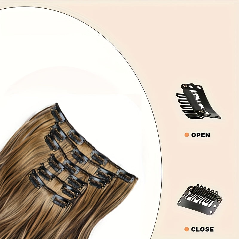 Women's 20-Inch Clip-In Curly Wave Hair Extensions - Thick Volume & Highlights, Clip-On Ponytail\u002FBraid Attachment, Soft Synthetic Hair for Short Hairline Coverage, Instant Length (No, Easy Application)