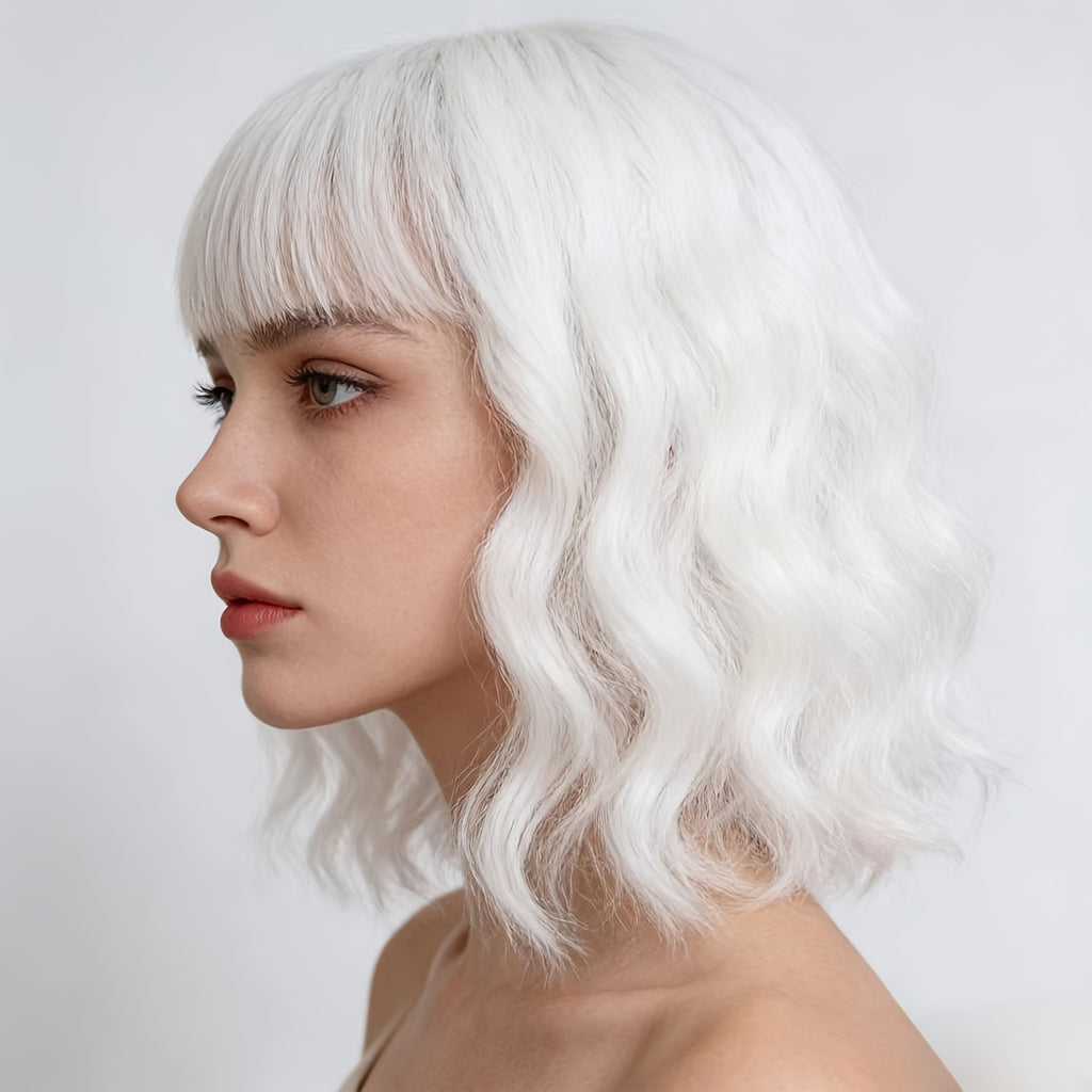 New European And American Wig Full Head Cover Wig, Elastic Rose Net with White Bangs, Wavy Curly Hair, Egg Rolls, Harajuku Style, Anime Cosplay Hit, High-temperature Natural Curly Full Head