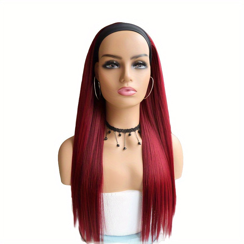 Natural Synthetic Long Straight Headband Wig For Women - Easy To Wear Daily Use Black Wig (26 Inch)