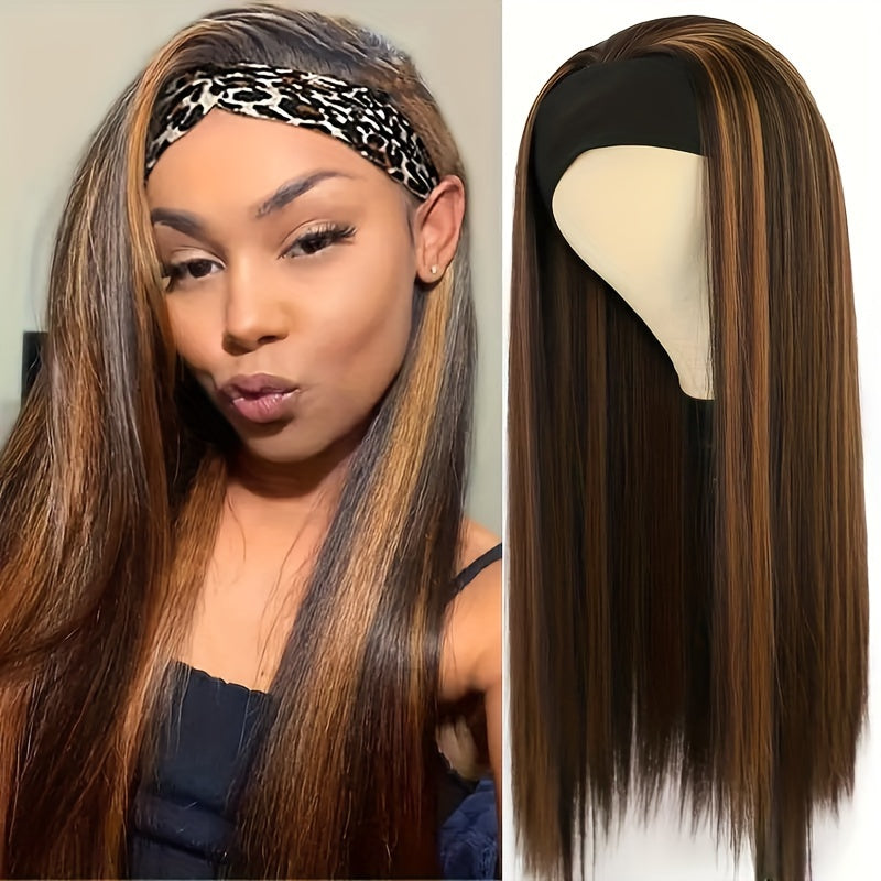 Natural Synthetic Long Straight Headband Wig For Women - Easy To Wear Daily Use Black Wig (26 Inch)
