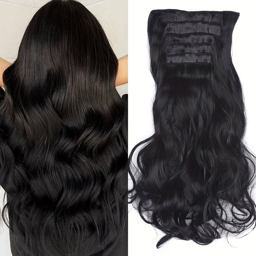 22-Inch Clip-In Synthetic Hair Extensions with High Resistance, Featuring a Blend of Chocolate Brown And Honey Blonde Balayage. This Set Includes 6pcs And Is Designed with Double Weft for Added Volume